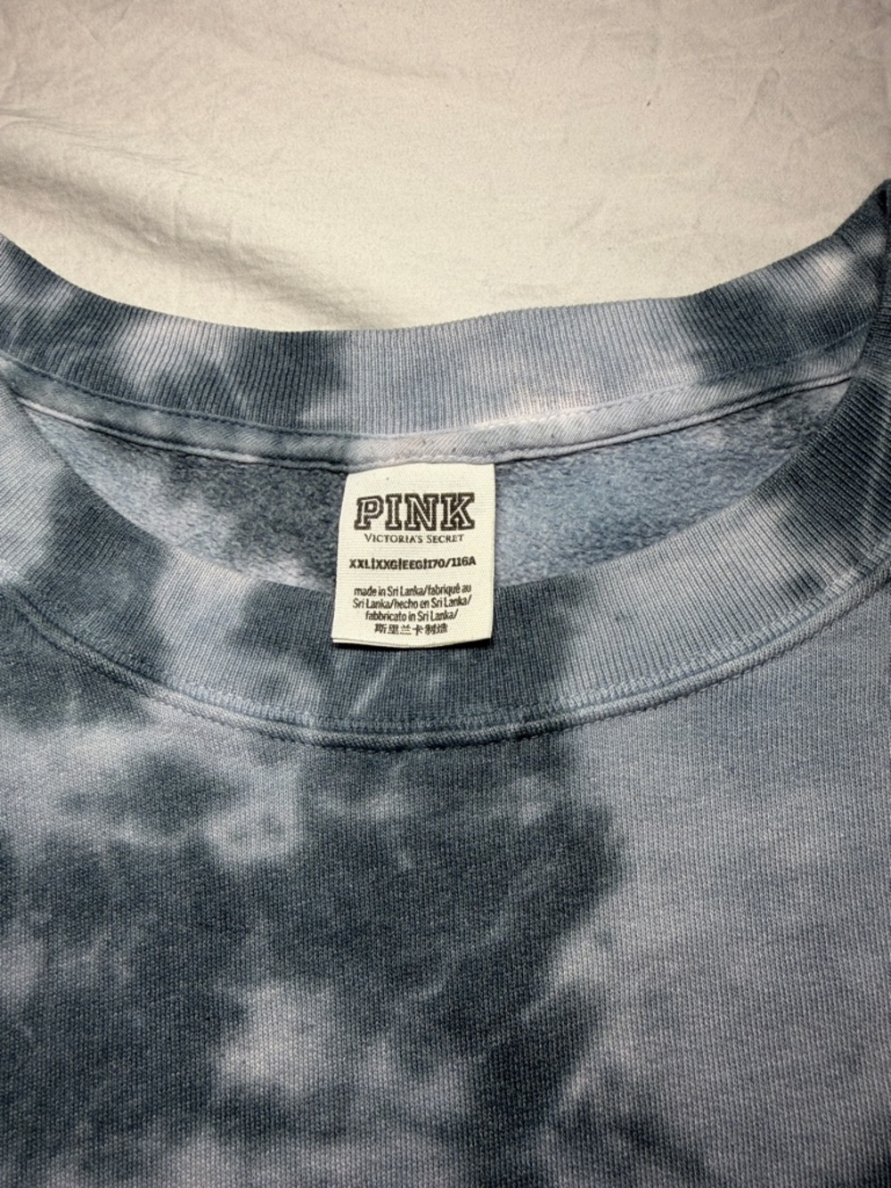 PINK Blue Gray Tie-Dye Crewneck Sweatshirt - Picture 4 of 6